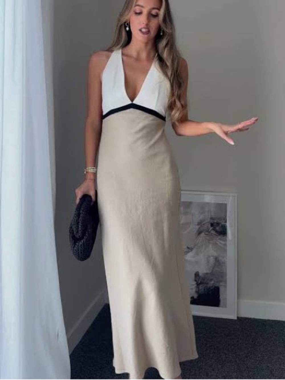 Zara Linen Colorblock Midi Dress
